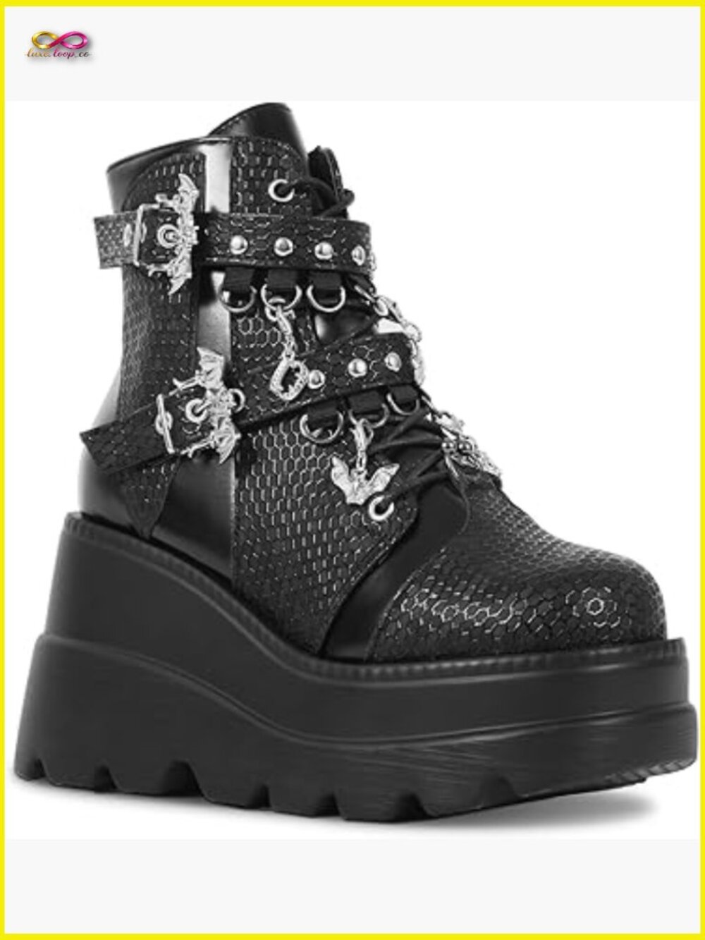 Goth Chunky Ankle Boots Wedge Platform Lace Up Combat Bootie Punk Shoes DIY